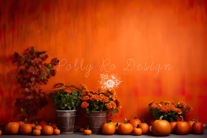 Avezano Autumn Pumpkins and Flowers Photography Backdrop Designed By Polly Ro Design-AVEZANO