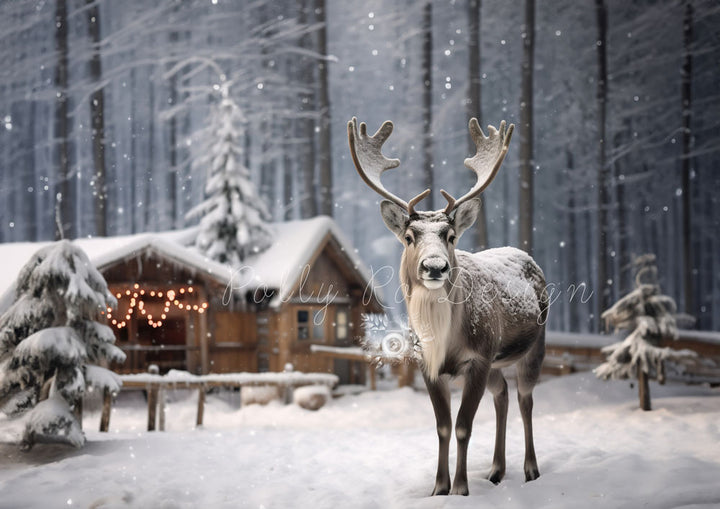 Avezano Elk in Winter Snow Photography Backdrop Designed By Polly Ro Design-AVEZANO
