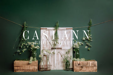 Avezano Flowers on Green Barn Doors Photography Backdrop Designed By Casi Ann