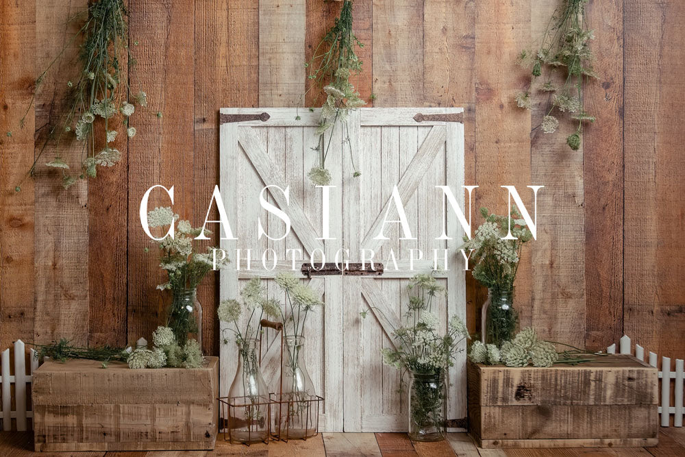 VIP Avezano Rustic Barn Door Floral Photography Backdrop by Casi Ann