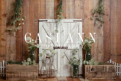 VIP Avezano Rustic Barn Door Floral Photography Backdrop by Casi Ann