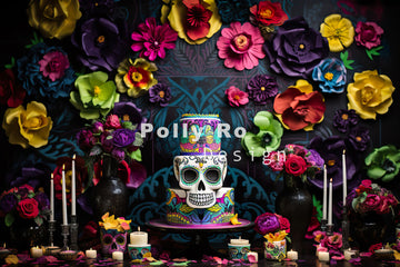 Avezano Halloween Art Flower Skull Photography Backdrop Designed By Polly Ro Design
