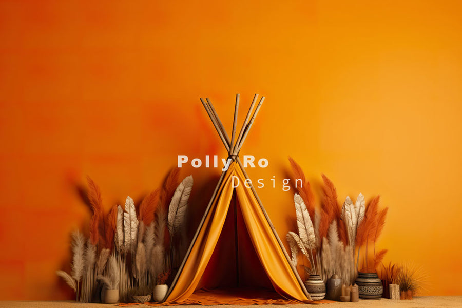 Avezano Orange Bohemian Style Photography Backdrop Designed By Polly Ro Design
