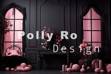 Avezano Black Walls and Pink Flowers Photography Backdrop Designed By Polly Ro Design
