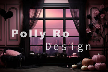 Avezano Black Window Screen and Pink Sky Photography Backdrop Designed By Polly Ro Design