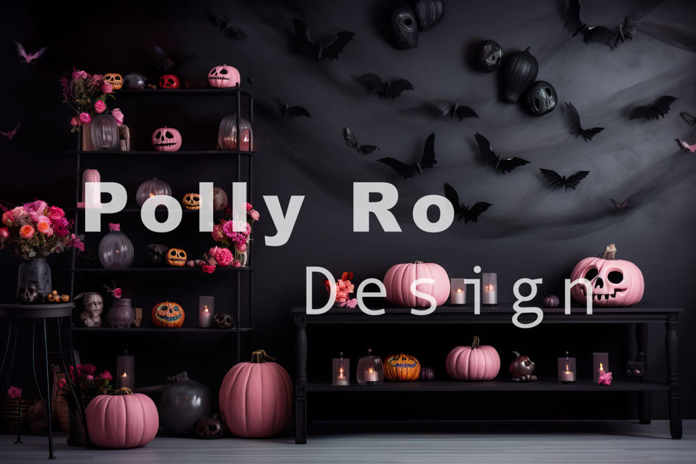 Avezano Black and Pink Halloween Photography Backdrop Designed By Polly Ro Design