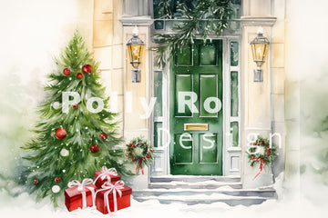 Avezano Winter Christmas Green Door Photography Backdrop Designed By Polly Ro Design