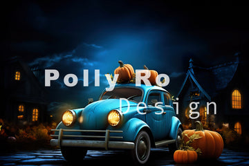 Avezano Halloween Blue Car Photography Backdrop Designed By Polly Ro Design