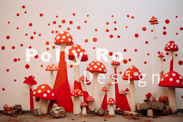 Avezano Red Mushroom Valentine's Day Photography Backdrop Designed By Polly Ro Design