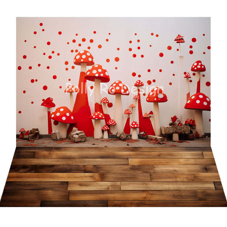 Avezano Red Mushroom 2 pcs Set Backdrop Designed By Polly Ro Design