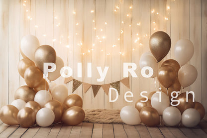 Toile de fond pour photographie de ballons dorés Avezano conçue par Polly Ro Design 
