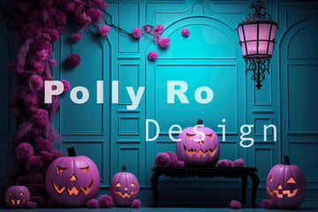 Avezano Halloween Purple Flowers and Green Walls Photography Backdrop Designed By Polly Ro Design