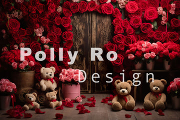 Avezano Valentine's Day Roses and Bear Photography Backdrop Designed By Polly Ro Design
