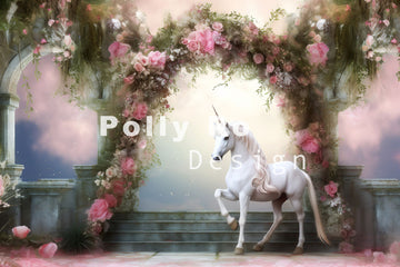 Avezano Flowers Arches and Unicorns Photography Backdrop Designed By Polly Ro Design