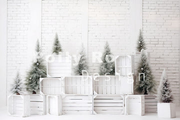 Avezano White Brick Walls and Christmas Tree Photography Backdrop Designed By Polly Ro Design