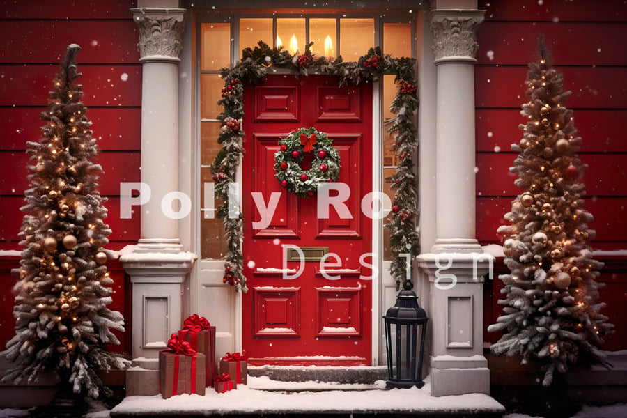 Avezano Christmas Red Door Photography Backdrop Designed By Polly Ro Design