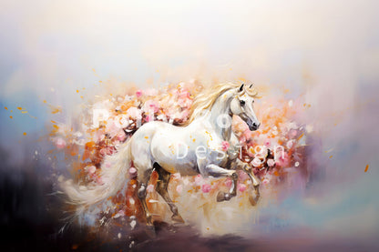 Toile de fond pour photographie de fleurs et de chevaux blancs d'Avezano conçue par Polly Ro Design 