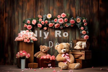 Ensemble de 2 toiles de fond roses et ours en peluche pour la Saint-Valentin Avezano, conçu par Polly Ro Design