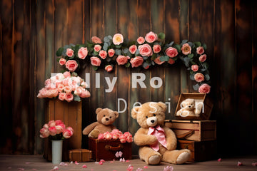 Avezano Pink Roses and Teddy Bears Photography Backdrop Designed By Polly Ro Design