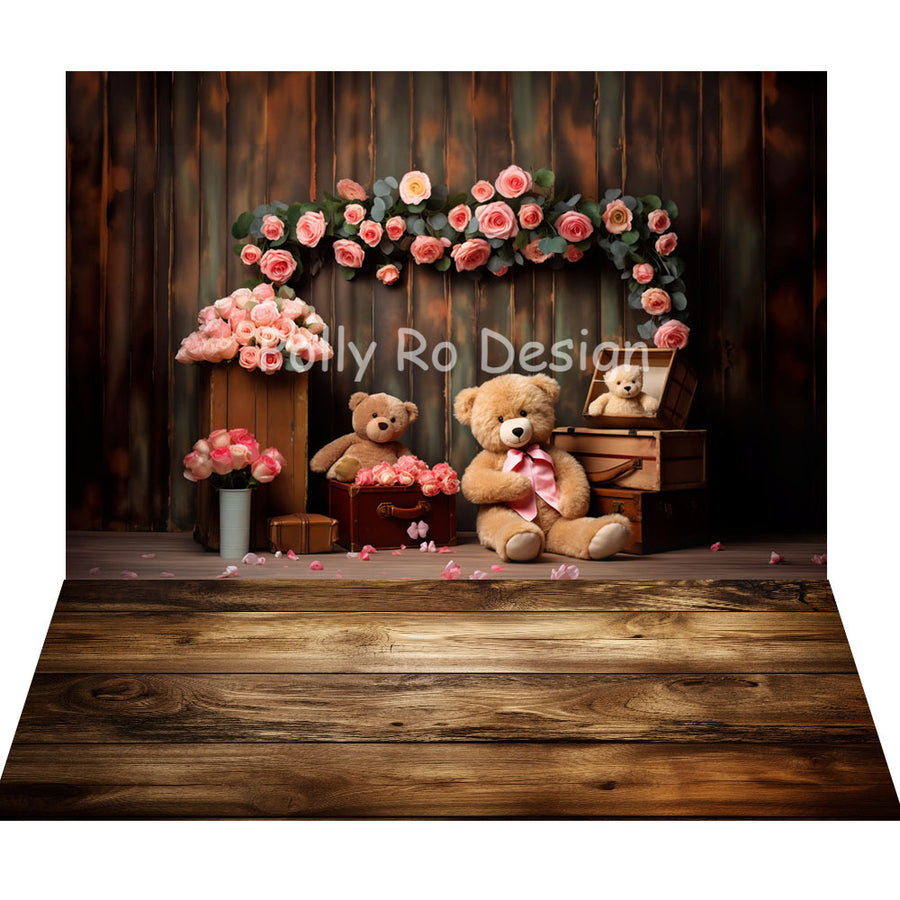 Avezano Valentine's Day Roses and Teddy Bears 2 pcs Set Backdrop Designed By Polly Ro Design