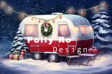 Avezano Winter Christmas Campers Photography Backdrop Designed By Polly Ro Design