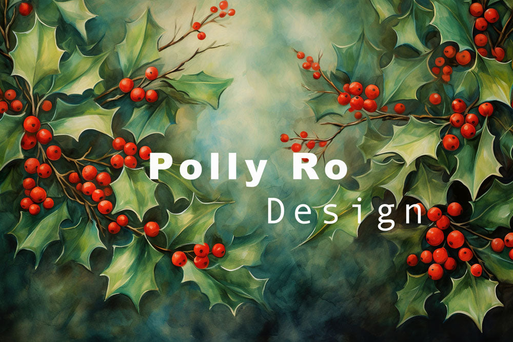Avezano Christmas Red Holly leaves Photography Backdrop Designed By Polly Ro Design
