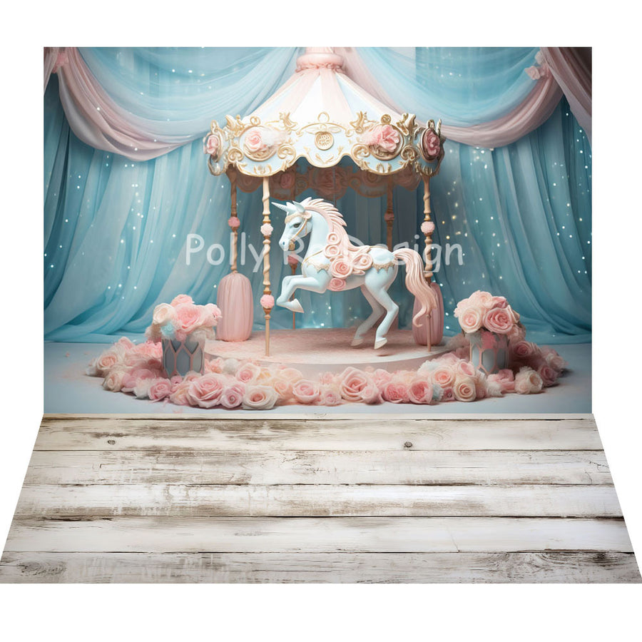 Avezano Blue Pink Wood Horse 2pcs Set Backdrop Designed By Polly Ro Design
