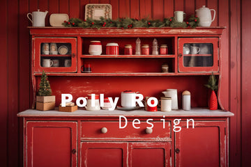 Avezano Christmas Red Retro Kitchen Storage Photography Backdrop Designed By Polly Ro Design