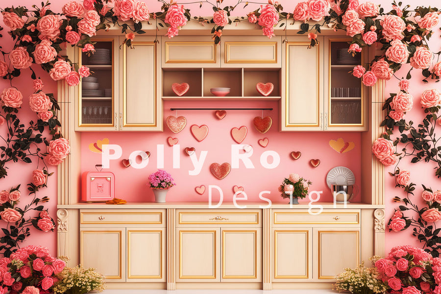 Avezano Pink Rose Cabinet for Valentine's Day Photography Backdrop Designed By Polly Ro Design