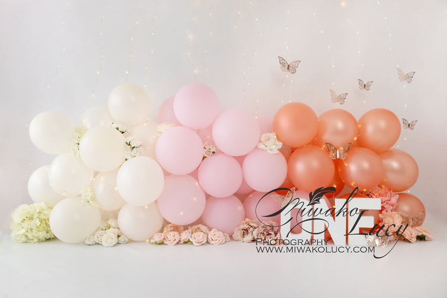 Avezano Baby One Birthday Balloons and Flowers Backdrop for Photography By Miwako Lucy Photography