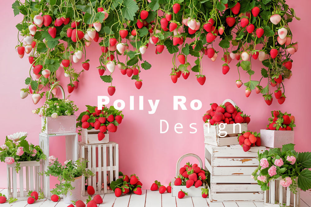 Toile de fond pour photographie sur le thème des fraises d'Avezano conçue par Polly Ro Design 