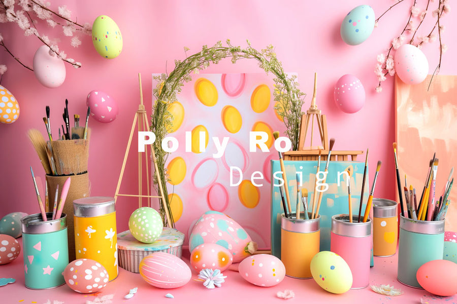 Avezano Easter Pink Drawing Board and paint Photography Backdrop Designed By Polly Ro Design