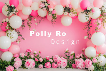 Avezano Pink White Balloons and Flowers Party Photography Backdrop Designed By Polly Ro Design