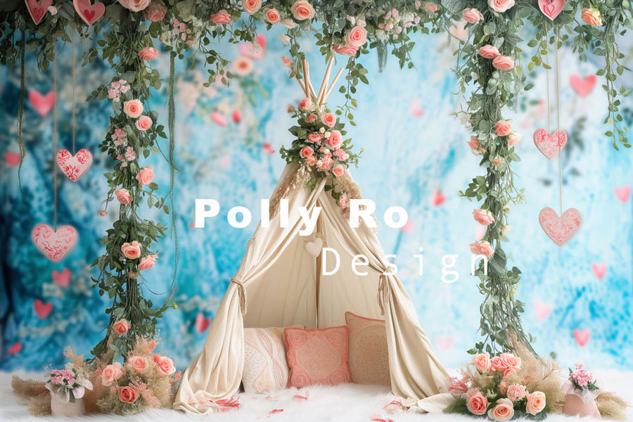 Avezano Flowers and Tents Birthday Cake Smash Photography Backdrop Designed By Polly Ro Design
