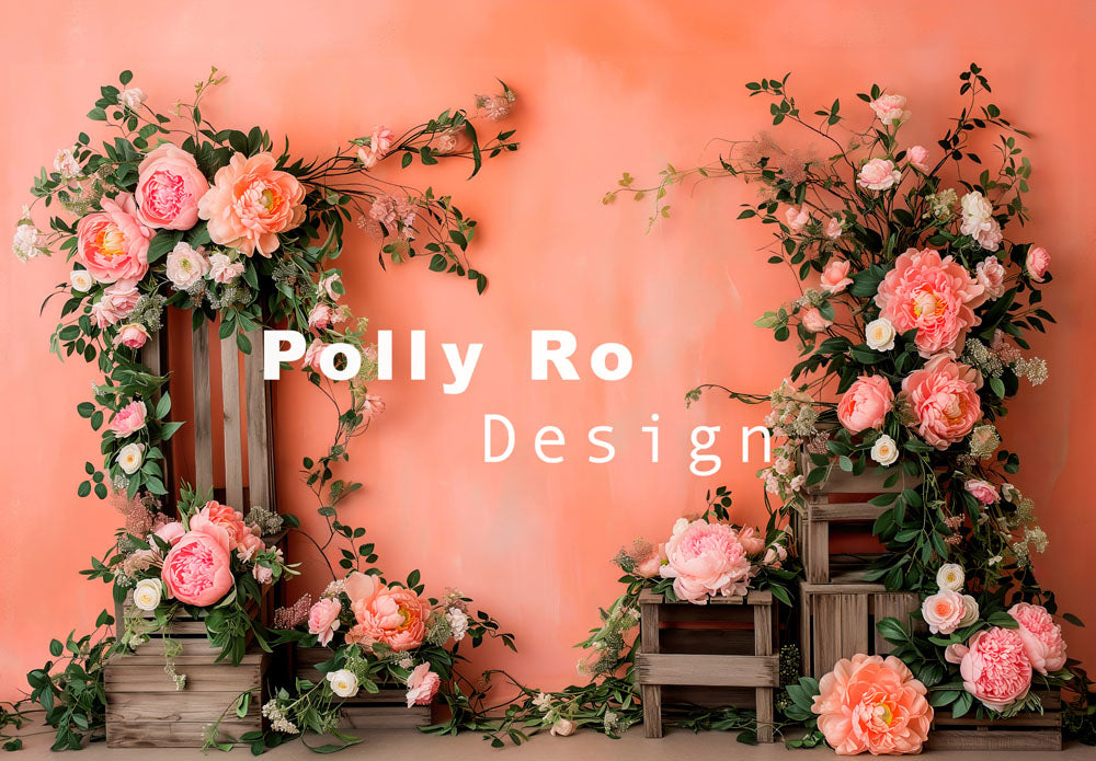 Avezano Spring Orange and Pink Flowers Photography Backdrop Designed By Polly Ro Design