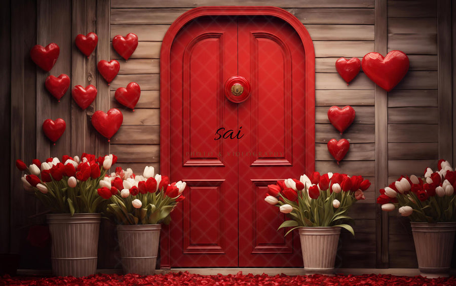 Avezano Valentine's Day Red Doors and Flowers Photography Backdrop Designed Sai photo & videography