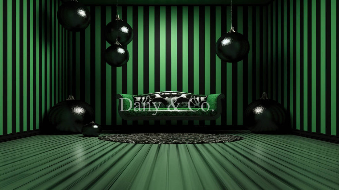 Avezano Black and Green Striped Room Photography Backdrop Designed By Danyelle Pinnington