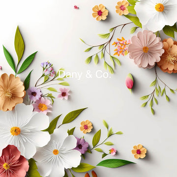 Avezano Lovely Spring Flowers Leaves white Photography Backdrop Designed By Danyelle Pinnington