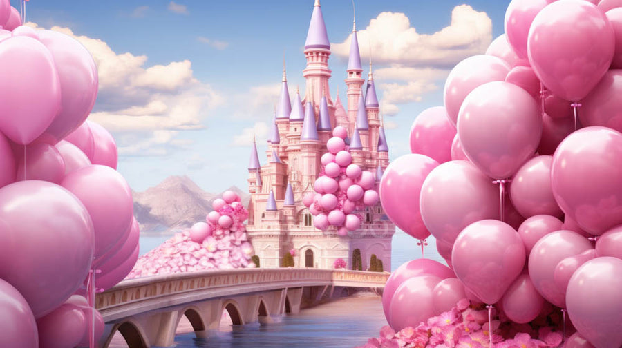 Avezano Pink Castle and Balloons Backdrop Designed By Danyelle Pinnington