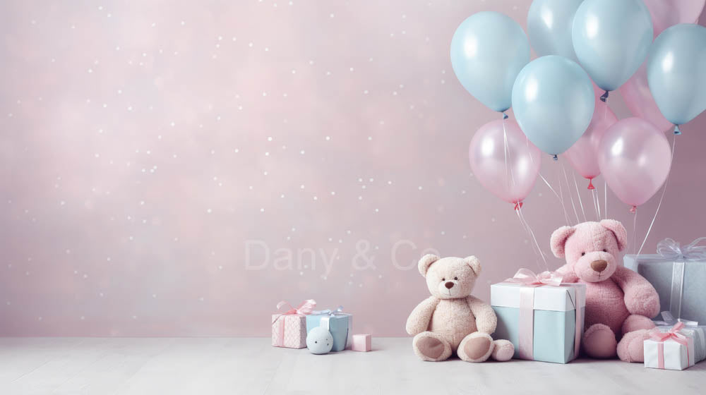 Avezano Pink Bear and Balloon Backdrop Designed By Danyelle Pinnington