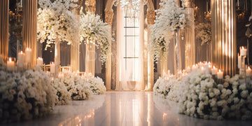Avezano Wedding Aisle Shining with Light Among Flowers Backdrop Designed By Danyelle Pinnington