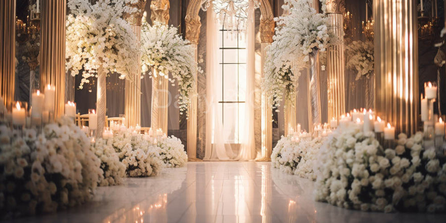 Avezano Wedding Aisle Shining with Light Among Flowers Backdrop Designed By Danyelle Pinnington