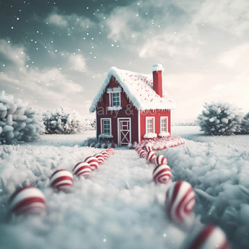 Avezano Snow Field and little Red House Backdrop Designed By Danyelle Pinnington