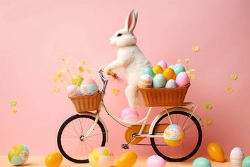 Avezano Adorable Rabbit Riding Bicycle with Basket Full Easter Eggs Backdrop Designed By Danyelle Pinnington