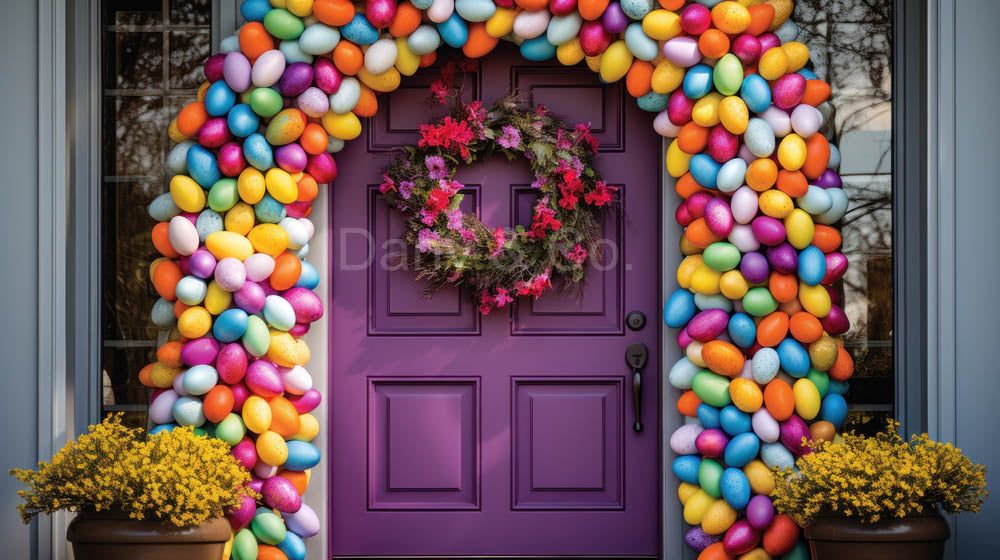 Avezano Easter Egg Arch and Purple Door Photography Backdrop Designed By Danyelle Pinnington