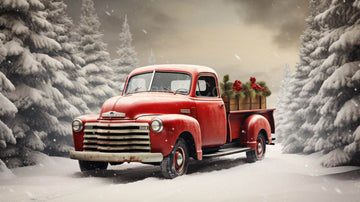 Avezano Winter Red Pickup Truck Photography Backdrop Designed By Danyelle Pinnington