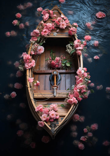Avezano Small Wooden Boat and Flowers Photography Backdrop Designed By Danyelle Pinnington