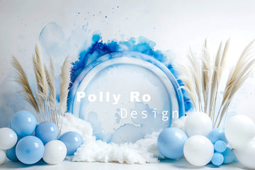 Avezano Blue Balloon Bohemian Cake Smash Birthday Photography Backdrop Designed By Polly Ro Design