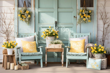 Avezano Spring Green Door and Yellow Flowers Backdrop Designed By Danyelle Pinnington