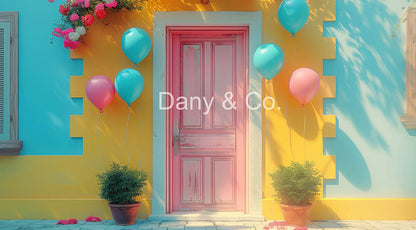 Avezano Blue and Yellow Wall House Backdrop Designed By Danyelle Pinnington